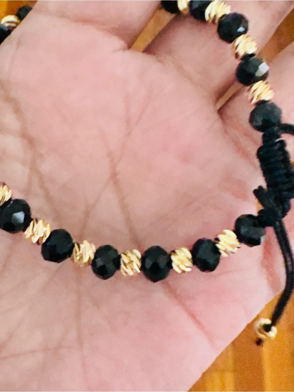18K Gold Plated Beaded Adjustable Black and Gold Men's Bracelet. New